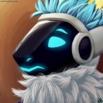  1:1 anthro blue_body blue_eyes blue_fur blue_hair digital_media_(artwork) fur hair headshot_portrait hi_res machine male mammal painting_(artwork) portrait prismanoodle_(artist) protogen protogen_armor protogen_visor screen simple_background solo talon-5_(disambiguation) traditional_media_(artwork) white_body white_fur yellow_body yellow_fur 