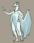  alternate_species anthro anthrofied charizard colored dragon fang_(gvh) female generation_1_pokemon gesture goodbye_volcano_high jewelry makeup membrane_(anatomy) membranous_wings middle_finger necklace nintendo nude pokemon pokemon_(species) simple_background snoot_game solo standing tail unknown_artist wings 