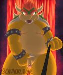  absurd_res anthro bowser crunchybone first_person_view genitals hi_res holding_object holding_penis leash leash_pull leashed_pov male mario_bros nintendo penis scar solo 
