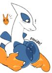  2023 ambiguous_gender anthro areola big_breasts blue_areola blue_body blue_nipples blush breast_grab breast_squish breasts charizard claws duo exclamation_point eyes_closed female generation_1_pokemon generation_2_pokemon hand_on_breast hi_res holding_breast legendary_pokemon lugia nintendo nipples offscreen_character onomatopoeia orange_body pokemon pokemon_(species) simple_background sound_effects squish surprise text tuanyllej2 white_background white_body 