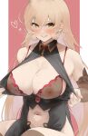  blonde_hair blush breasts heart highres large_breasts long_hair nijisanji nipples nui_sociere nui_sociere_(1st_costume) pink_trim see-through_bra smile very_long_hair virtual_youtuber yamanoko_19517 yellow_eyes 