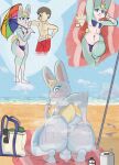  animal_crossing anthro backsack balls beach bikini blonde_hair blue_bikini blue_clothing blue_swimwear bodily_fluids bottomwear brown_hair butt clothing duo fur genitals girly green_body green_fur hair hand_on_butt hi_res human lagomorph leporid lube male mammal musk nintendo rabbit red_bottomwear red_clothing red_shorts red_swimming_trunks red_swimwear sand sasha_(animal_crossing) seaside shorts spread_butt spreading sweat swimming_trunks swimwear tail umbrella villager_(animal_crossing) vroorv water yellow_tail 