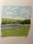  2023 absurdres artist_name cloud english_commentary forest highres jsel92 nature no_humans original outdoors painting_(medium) racetrack real_world_location scenery signature sky traditional_media watkins_glen_international 