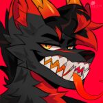  anthro canid canine fur hair hi_res hybrid icon klaus_bloodstein male mammal open_mouth orange_eyes pupils simple_background skarlax slit_pupils smile solo teeth teeth_showing tongue tongue_out 