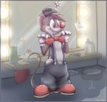  anthro clothed clothing clown diaper diaper_under_clothing hi_res infantilism male mammal mouse murid murine rodent solo suspenders toony wearing_diaper zenfetcher 