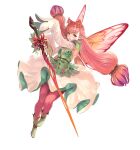  1girl absurdres blush boots breasts brown_footwear buttons commentary_request detached_sleeves dress fairy fairy_wings fire_emblem fire_emblem_heroes flower full_body highres long_hair long_sleeves looking_at_viewer mirabilis_(fire_emblem) multicolored_hair official_art open_mouth pantyhose parted_lips pink_hair pink_pantyhose pointy_ears purple_eyes purple_hair shiny_clothes simple_background sleeves_past_wrists small_breasts smile solo sword twintails weapon white_background wide_sleeves wings yoshiku_(oden-usagi) 