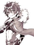  1boy alexander_(fate) bishounen braid braided_ponytail cape closed_mouth clothing_cutout covered_collarbone eyelashes fate/grand_order fate_(series) fur-trimmed_cape fur_trim hair_between_eyes hand_up kawasemi_(pocorit) long_hair looking_at_viewer male_focus navel navel_cutout simple_background solo tongue tongue_out twitter_username upper_body 