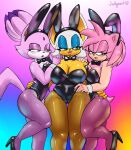  amy_rose anthro bat big_breasts blaze_the_cat blush breasts cleavage clothed clothing domestic_cat eulipotyphlan felid feline felis female footwear group hedgehog hi_res high_heels jollysart mammal playboy_bunny rouge_the_bat sega sonic_the_hedgehog_(series) tail trio 