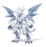  2023 anthro arm_cannon bandai_namco blue_body claws clothed clothing digimon digimon_(species) fingers full-length_portrait grey_claws hi_res multicolored_body portrait shadow shoru solo tail white_tail white_wings wings 