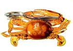  colored_pencil_(medium) crab food food_focus fork manmosu-0607 no_humans original reflection simple_background spoon still_life traditional_media white_background 