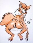  anthro bandai_namco breasts butt digimon digimon_(species) digimon_ghost_game digimon_tri felid feline female genitals green_eyes looking_back mammal meicrackmon meicrackmon_vicious_mode nude pussy reddragonkan solo traditional_media_(artwork) 