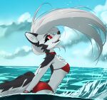  absurd_res anthro bikini breasts canid canid_demon clothing demon female hellhound helluva_boss hi_res jesterwing loona_(helluva_boss) mammal partially_submerged sea side_boob solo swimwear under_boob water 