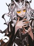  1other androgynous black_eyes expressionless facepaint hand_on_own_chest hands_up headdress iwamoto_zerogo long_hair looking_to_the_side messy_hair original sketch solo upper_body white_hair white_lips 