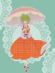  1girl ascot collared_shirt commentary_request expressionless flat_chest full_body hair_between_eyes holding holding_umbrella kanon_(rsl) kazami_yuuka long_bangs long_skirt long_sleeves looking_at_viewer mary_janes open_mouth parasol pink_umbrella plaid plaid_skirt plaid_vest red_eyes red_footwear red_skirt red_vest shirt shoes short_hair skirt skirt_set socks solo touhou umbrella vest white_shirt white_socks yellow_ascot 
