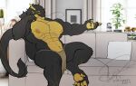  absurd_res black_body dragon eastern_dragon entitropy fur furniture hi_res looking_at_viewer male muscular scalie sitting sofa solo 
