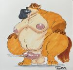  2023 anthro balls belly big_belly big_moobs bodily_fluids canid canine cum disney ejaculation erection fox genital_fluids genitals gideon_grey hi_res male male/male mammal moobs nipples obese obese_male oral overweight overweight_male penis solo_focus uniparasite zootopia 