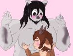  ambiguous_gender anthro barazoku black_hair blush brown_body brown_fur brown_hair cel_shading duo face_in_chest fangs fondling fur grey_body grey_fur grey_nipples hair hi_res horn larger_male long_hair male male/male mammal muscular nipples novalewd nude pecs pink_nose romantic romantic_couple satyr shaded signature size_difference smaller_male smile suid suina surprise sus_(pig) teeth wild_boar 