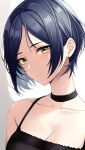  1girl absurdres black_camisole blue_hair breasts camisole cleavage collarbone commentary_request dark_blue_hair earrings hayami_kanade highres idolmaster idolmaster_cinderella_girls jewelry light_smile looking_at_viewer medium_breasts parted_bangs popon_ta short_hair solo stud_earrings upper_body 