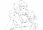  1boy 1girl hug ji_yuyun kiss kissing_forehead link looking_at_another pointy_ears princess_zelda short_hair simple_background sketch the_legend_of_zelda the_legend_of_zelda:_breath_of_the_wild white_background 