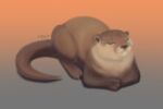  2023 ambiguous_gender brown_body brown_fur digital_drawing_(artwork) digital_media_(artwork) eyes_closed feral fur hi_res mammal multicolored_body multicolored_fur mustelid otter r10iwr simple_background solo two_tone_body two_tone_fur watermark whiskers white_body white_fur 