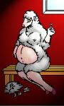  anthro belly big_belly big_breasts bovid breasts caprine clothing danellz digital_media_(artwork) female footwear footwear_only fur green_eyes mammal mostly_nude navel open_mouth pregnant sheep shoes shoes_only sitting solo wool_(fur) 