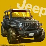  2022 artist_name car company_name jeep_(company) jeep_wrangler making-of_available motor_vehicle no_humans orange_background original shadow signature simple_background solo sports_utility_vehicle takedake_(motion_animator) vehicle_focus 