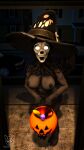  16:9 3d_(artwork) anthro big_breasts black_body black_fur bone breasts butt canid canine clothing digital_media_(artwork) female food foxibiki fruit fur hair halloween hat headgear headwear hi_res holidays looking_at_viewer mal0 malo mammal monster nipples nude plant pumpkin scp-1471 scp-1471-a scp_foundation skull skull_head smile solo source_filmmaker tail toy widescreen witch_hat 