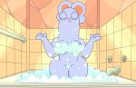  absurd_res bathroom bathtub big_butt big_ears blue_body blue_fur butt clothed clothing disney english_text eyes_closed female fur hi_res kiff_(series) lagomorph leporid mammal mr_valentine00 partially_clothed rabbit smile soap soap_bubbles solo text thick_thighs 