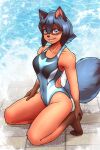  2023 2:3 5_toes absurd_res anthro brand_new_animal canid canine clothing digital_media_(artwork) feet female hi_res mammal michiru_kagemori mykegreywolf netflix raccoon_dog smile solo studio_trigger swimwear tanuki toes water watermark 