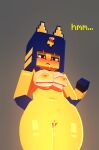  2023 3d_(artwork) animal_crossing animal_humanoid ankha_(animal_crossing) anthro big_breasts blue_hair blush bodily_fluids breasts cat_humanoid clothed clothing coresvoid digital_media_(artwork) domestic_cat english_text erection felid felid_humanoid feline feline_humanoid felis female fur genital_fluids genitals hair hi_res humanoid mammal mammal_humanoid microsoft minecraft mojang nintendo nipples nude pussy simple_background solo tail text thick_thighs xbox_game_studios yellow_body yellow_fur 