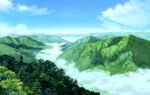  blue_sky cloud cloudy_sky forest highres hill mountain mountainous_horizon nature no_humans original rock s3_lmm scenery sky tree valley 