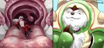  2019 anthro anthro_prey bodily_fluids canid canine chesnaught duo fox generation_6_pokemon hi_res inside_mouth macro male mammal micro nintendo oral_vore pokemon pokemon_(species) pokemon_pred saliva solo_focus suddendraft swallowing teeth uvula vore 