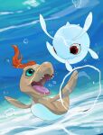  2others air_bubble blue_eyes bubble digimon digimon_(creature) enrike_(enrique_mr_blue) highres looking_at_another multiple_others no_humans open_mouth pitchmon pukamon red_eyes swimming underwater 