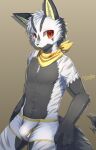  2022 anthro artist_name boxer_briefs bulge canid canine claws clothed clothing countershade_arms countershade_face countershade_legs countershade_torso countershading dated digital_media_(artwork) facial_markings fluffy fluffy_tail fox fur fur_markings grey_body grey_fur grey_stripes head_markings hi_res ivan-jhang kerchief male male_anthro mammal markings neckerchief red_eyes shadow solo standing striped_body striped_fur stripes tail tan_body tan_fur topless topless_anthro topless_male underwear white_body white_boxer_briefs white_clothing white_fur white_underwear yellow_kerchief yellow_neckerchief 