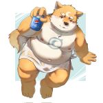  2023 anthro belly big_belly bodily_fluids can canid canine canis container domestic_dog hi_res kemono male mammal moobs morain_xs navel nipples overweight overweight_male pepsi sitting solo sweat towel 