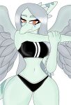  2023 amber_eyes anthro bottomwear bra breasts clothed clothing curvy_figure digital_drawing_(artwork) digital_media_(artwork) dinosaur elbow_feathers eyelashes eyeliner fang_(gvh) feathered_wings feathers female goodbye_volcano_high grey_body grey_scales hair hi_res hotpants hourglass_figure jorgeroman574 long_hair long_tail looking_at_viewer makeup navel pterodactylus pterosaur reptile scales scalie shorts silver_hair simple_background skimpy small_waist smile snoot_game snout solo sports_bra stretching tail thick_thighs underwear voluptuous white_background wide_hips wings workout_clothing 