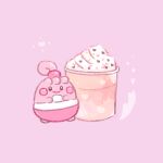  animal_focus blush_stickers closed_mouth commentary egg food food_focus full_body happiny happy heart ice_cream ice_cream_cup kinakomochi_(monsteromochi) no_humans pink_background pink_theme pokemon pokemon_(creature) simple_background smile solo standing 
