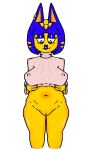  animal_crossing ankha_(animal_crossing) anthro belly big_breasts big_butt blue_hair breasts butt clothed clothing clothing_lift domestic_cat egyptian erect_nipples felid feline felis female genitals gold_(metal) gold_jewelry hair hi_res jewelry jojispoon88 lipstick makeup mammal markings mature_female mole_(marking) nintendo nipple_outline nipples presenting_belly pussy reptile scalie slightly_chubby solo sweater thick_thighs topwear turtle 