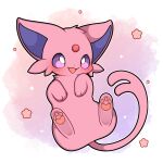  absurdres animal_focus blush commentary english_commentary espeon forked_tail highres no_humans open_mouth pink_fur pokemon pokemon_(creature) purple_eyes sevi_(seviyummy) smile solo tail 