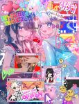  2girls ame-chan_(needy_girl_overdose) black_hair black_ribbon blonde_hair blue_eyes blush bow cat chouzetsusaikawa_tenshi-chan commentary_request cursor detached_wings emoji english_text glitch glitter hair_bow hair_ornament hair_over_one_eye heart highres long_sleeves looking_at_viewer multicolored_hair multicolored_nails multiple_girls multiple_hair_bows neck_ribbon needy_girl_overdose open_mouth pill pink_bow pleading_face_emoji purple_bow quad_tails red_shirt ribbon shirozakura shirt skirt smile star_(symbol) suspender_skirt suspenders teeth twintails twitter_username upper_teeth_only window_(computing) wings x_hair_ornament 