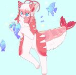  absurd_res ambiguous_gender antennae_(anatomy) anthro arthropod blue_eyes cheek_tuft crustacean decapoda ebirin facial_tuft fish fluffy fluffy_ears fluffy_hips fluffy_tail fur hair hi_res invalid_tag kemono looking_at_another looking_down malacostracan marine multicolored_body multicolored_fur multicolored_hair neck_tuft no_shading octokin pawpads pink_body pink_fur shrimp simple_background smile solo tail tuft white_body white_fur white_hair 