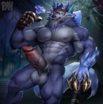  abs absurd_res anthro athletic balls biceps black_nose blue_body blue_eyes blue_fur blue_sclera blurred_background bodily_fluids body_hair body_tuft canid canine canis claws crystal crystallized cum dripping erection fangs flower fur genital_fluids genitals glistening glowing glowing_eyes hair hairy_balls hi_res holding_flower holding_object horn humanoid_genitalia humanoid_penis hybrid illegal_furry inside league_of_legends leaning leaning_on_object looking_at_viewer male mammal metal_claws metallic muscular muscular_anthro muscular_legs muscular_male muscular_thighs nipples nude pecs penis physen plant precum precum_drip pubes riot_games rose_(flower) serratus sharp_claws sharp_teeth smile smiling_at_viewer smirk smirking_at_viewer solo steel teeth tuft underarm vein veiny_penis warwick_(lol) watermark weapon were wolf 