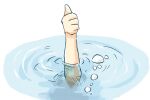  1girl arm_up asphyxiation bubble drowning highres hishi_miracle_(umamusume) parody partially_submerged pool scene_reference shikararemimi solo terminator_(series) terminator_2:_judgment_day thumbs_up umamusume 