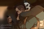  2boys artstation_username bara black_hair black_jacket bulletproof_vest call_of_duty call_of_duty:_modern_warfare_2 closed_eyes couple ghost_(modern_warfare_2) holding hood hood_down hooded_jacket hug hug_from_behind jacket male_focus mask mto multiple_boys short_hair sidecut skull_mask soap_(modern_warfare_2) twitter_username upper_body yaoi 