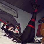  1girl ass bdsm bit_gag bondage bound bound_ankles bound_legs bound_thighs bound_wrists cad_(caddo) gag gagged girls&#039;_frontline high_heels highres long_hair looking_at_viewer necktie red_eyes red_necktie restrained solo wa2000_(girls&#039;_frontline) 