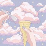  1other blue_nails cloud cloudy_sky commentary_request fingernails food hands_up highres holding holding_food holding_spoon ice_cream_cone nail_polish nekomaru0817 original pov pov_hands sky solo spoon star_(sky) star_(symbol) 