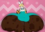  &copy; 2016 anthro belly big_butt blonde_hair bow_tie breasts bunny_costume butt calico_cat clothed clothing costume digital_media_(artwork) domestic_cat easter fake_ears fake_rabbit_ears felid feline felis female fur green_eyes hair haleigh_(satsumalord) holidays huge_butt huge_hips huge_thighs hyper hyper_butt hyper_thighs mammal overweight overweight_anthro overweight_female satsumalord solo spots spotted_body spotted_fur symbol thick_thighs 