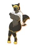  absurd_res anthro black_body black_fur blonde_hair canid canine clothed clothing clothing_lift female fox fur green_eyes hair hi_res high-angle_view hoodie mammal solo topwear unknown_(artist) yellow_body yellow_fur 