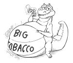  2023 alligator alligatorid anthro belly big_belly big_tobacco_(character) blitzit burp_cloud burping claws crocodilian digestion_noises eyebrows fangs fist half-closed_eyes hand_on_stomach hi_res looking_at_viewer male narrowed_eyes nude raised_tail reptile scales scalie smile smiling_at_viewer solo standing tail teeth text text_on_body text_on_stomach toe_claws vore 