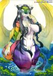  absurd_res anthro big_breasts breasts convenient_censorship felid female fur hair hair_covering_breasts hi_res hybrid mammal multicolored_body multicolored_fur murazaki rainbow_body rainbow_fur solo thick_thighs water wings 